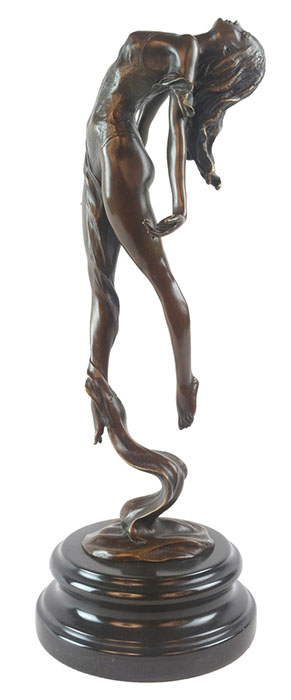 Rising Lady Bronze Sculpture On Marble Base